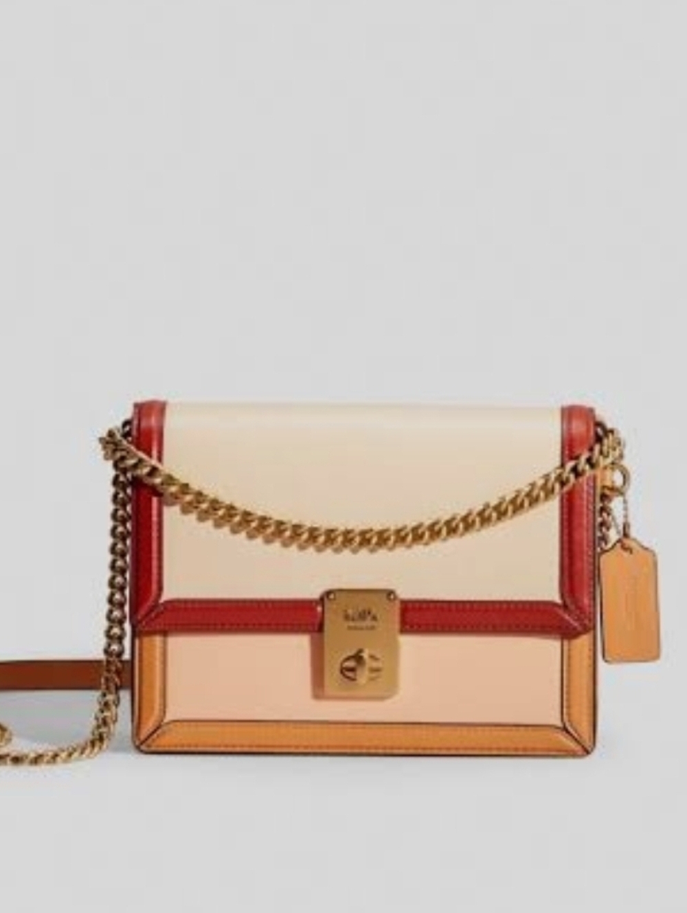 Elegant Cream and Tan Chain Shoulder Bag